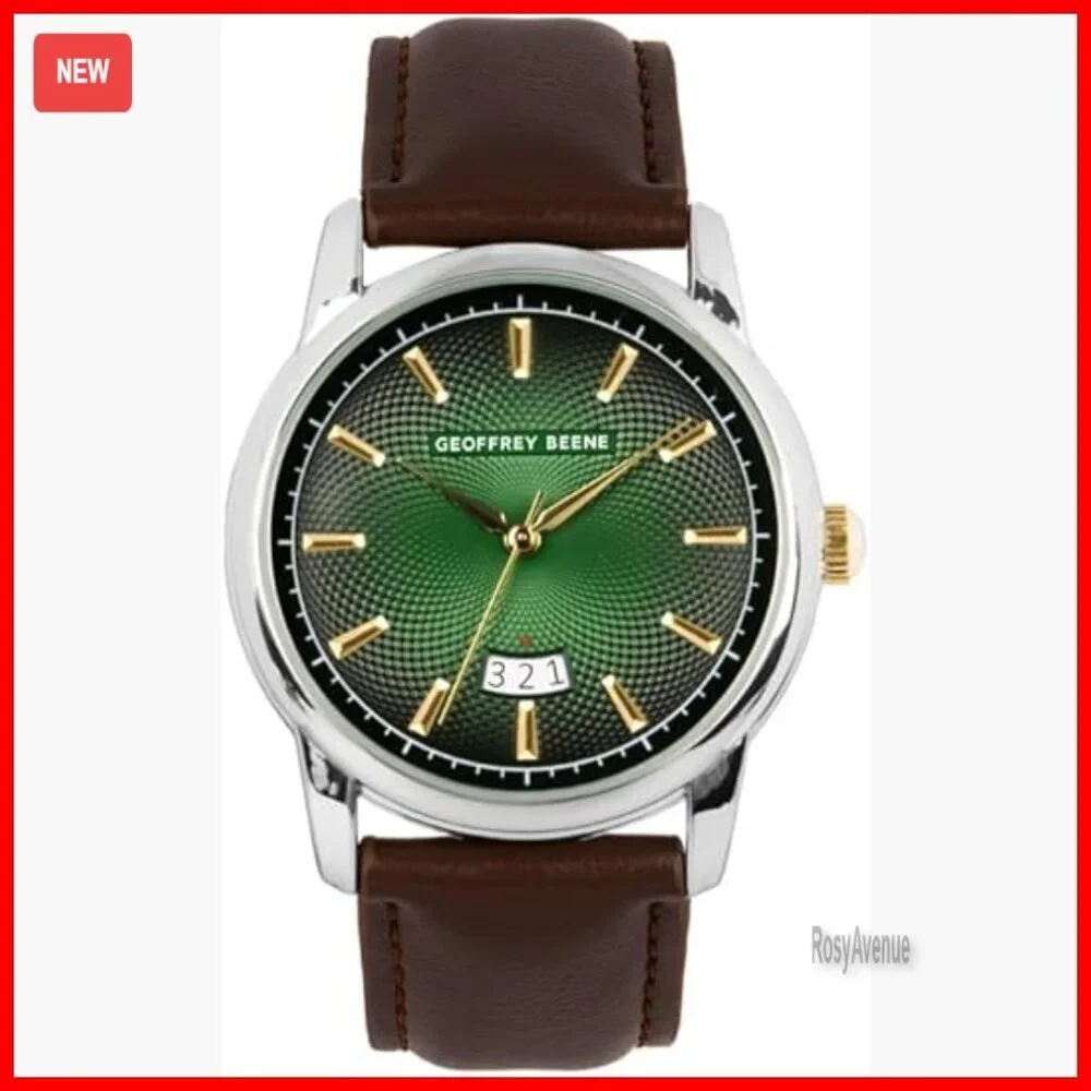 Men's 42mm Dress Watch with Leather Band, Quartz Movement, Date Window